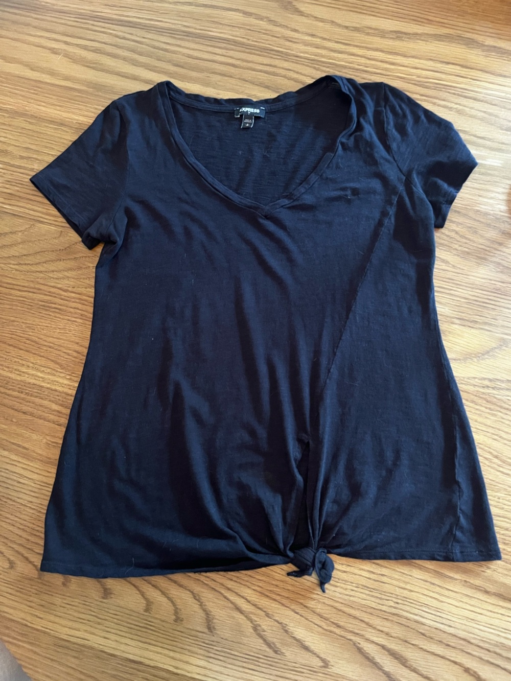 Express Black V-Neck Short-Sleeve Tee with Front Tie